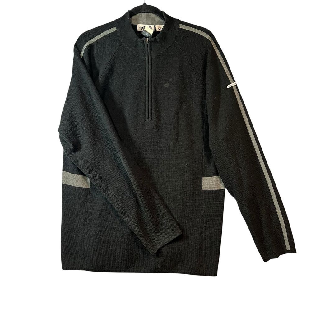 Obermeyer Black Sweater Men's Size XL VTG Wool Blend Pullover Quarter‎ Zip Y2K